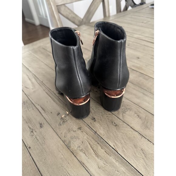 ALEXANDER WANG Gabi Black Leather Booties Rose Gold Cutout Heel Ankle Boots 37 - Picture 8 of 11
